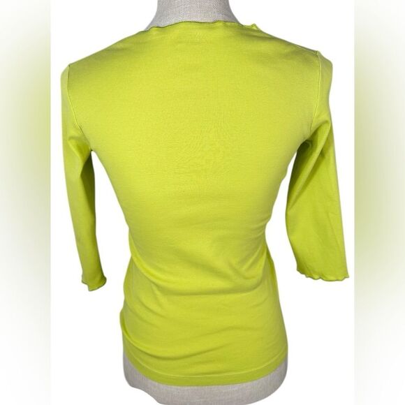 Longchamp Paris Chartreuse Green V Neck 3/4 Sleeve Casual Basic Top - Picture 4 of 7